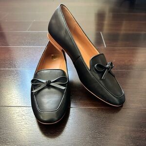 J. Crew Elegant Black Leather Flats with Bow Accent